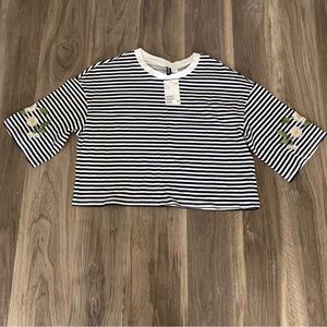 H&M—Navy Blue and White Striped Crop Top